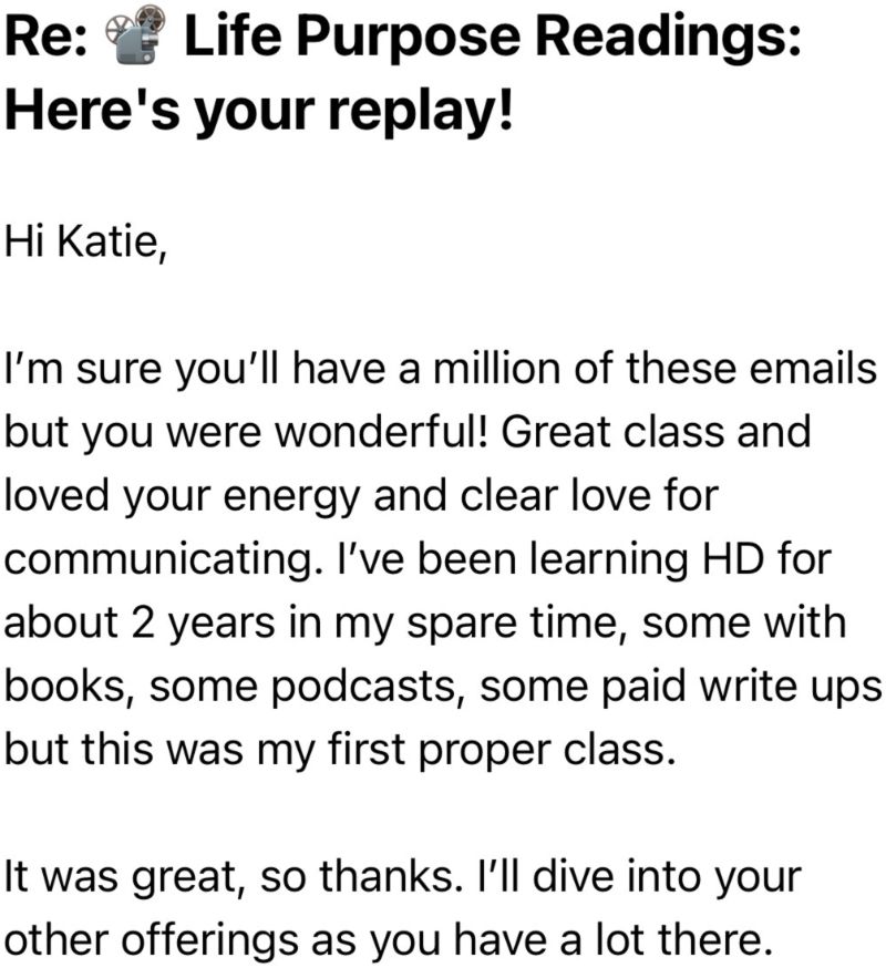 Message received by email after the class