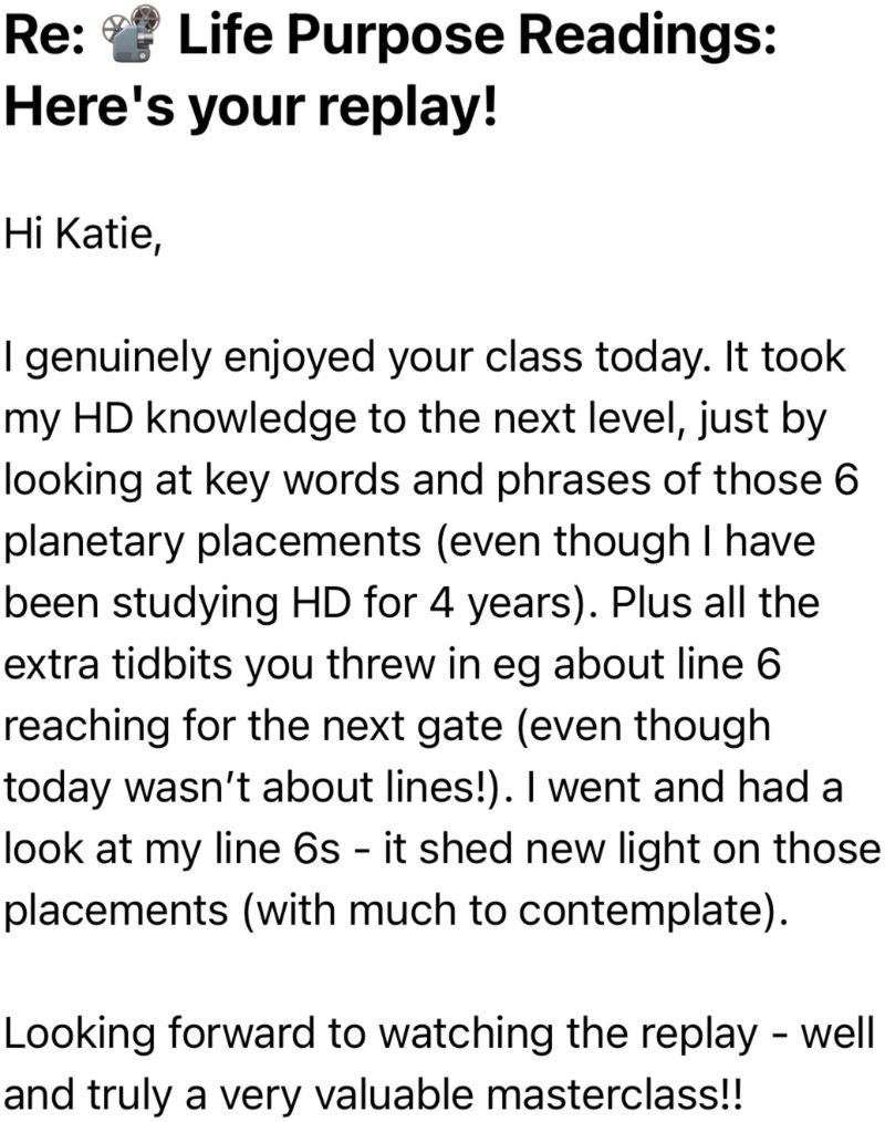 Message received by email after the class